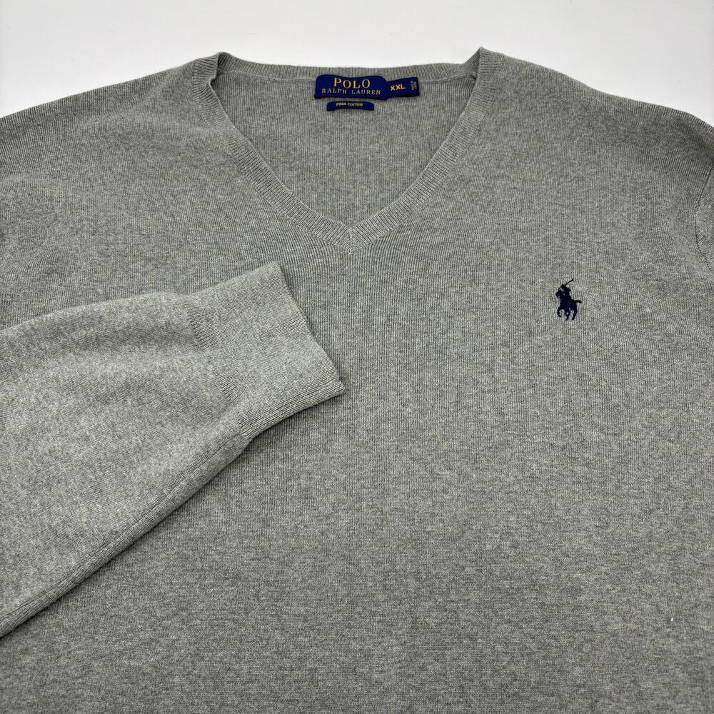 Polo Ralph Lauren Mens 2XL Solid‎ Gray Pima Cotton Long Sleeve Pullover Sweater